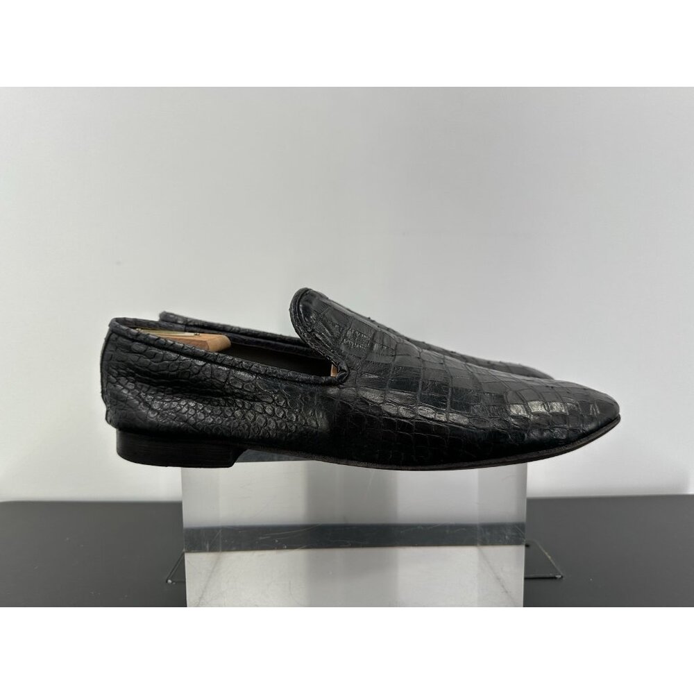 Jo Ghost Black Lizard Print Leather Round Toe Slip On Loafers Men’s Size 44